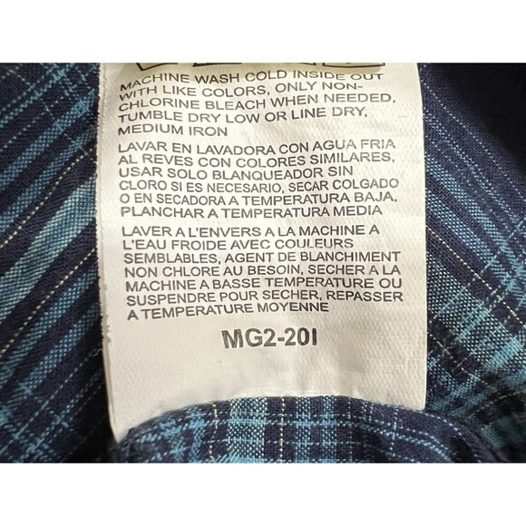 Wrangler Pearl Snap Shirt Mens M Blue Plaid Western Cowboy Sawtooth Pockets Yoke - Picture 8 of 10